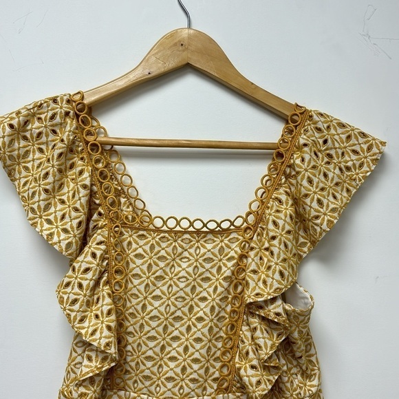 Topshop Yellow Eyelet Ruffle Mini Embroidered Dress size 6 - Picture 6 of 11